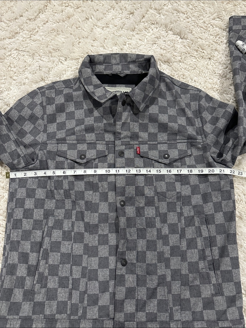 LEVI’S Men’s Gray Checkered Retro Casual Trucker Jacket Fleece Lined EUC Sz Med - Picture 13 of 17
